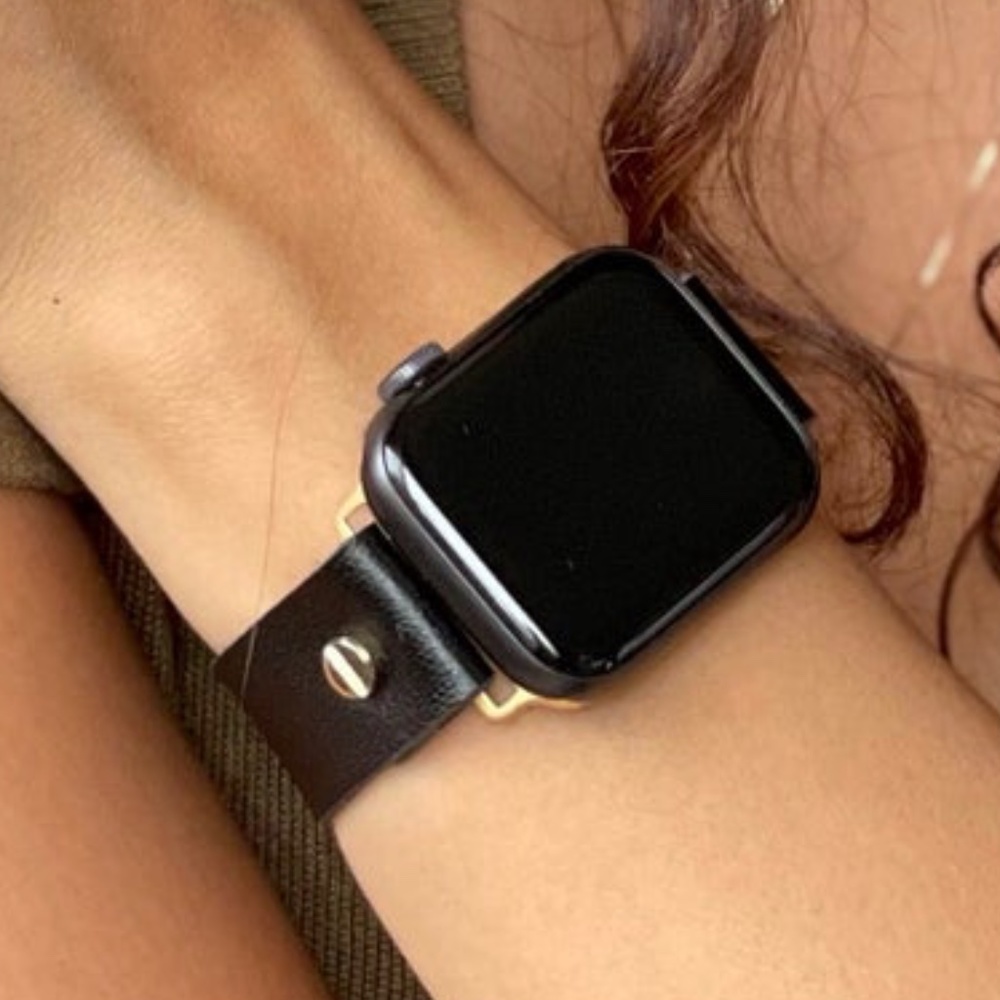 Black & Gold iWatch Vegan Faux Leather Bracelet
